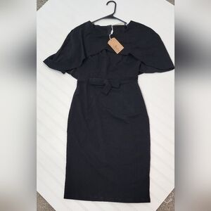 Chic Black Midi Dress with Cape